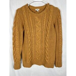 L.L. Bean Light Brown Yellow Women's Double L Cable Knit Fisherman Style Sweater